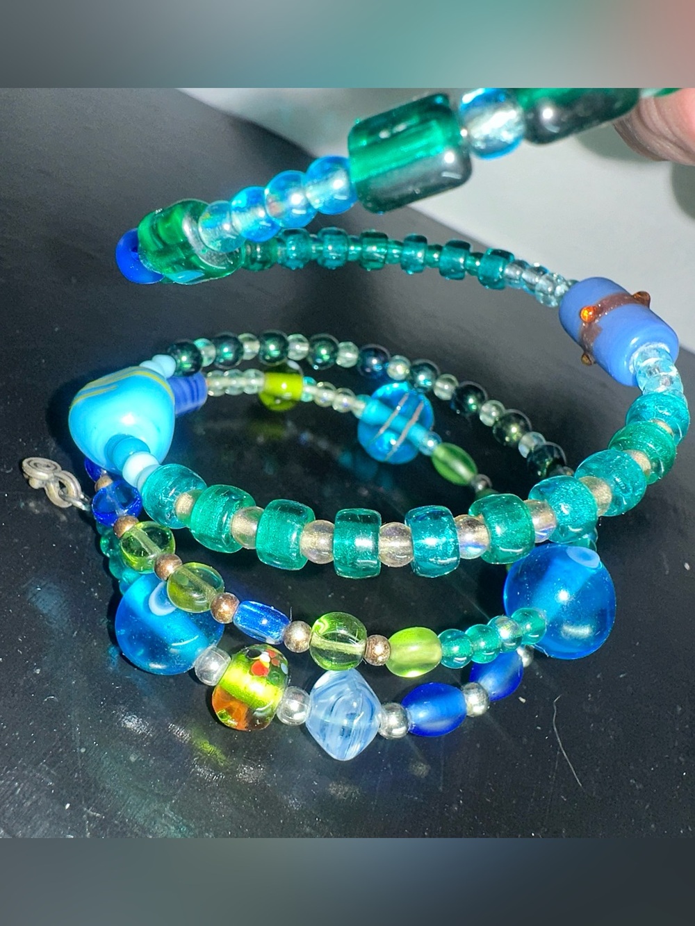 Y2K Plunder Glass Memory Wire Spiral Coil Bangle Bracelet Blue Green Mermaidcore